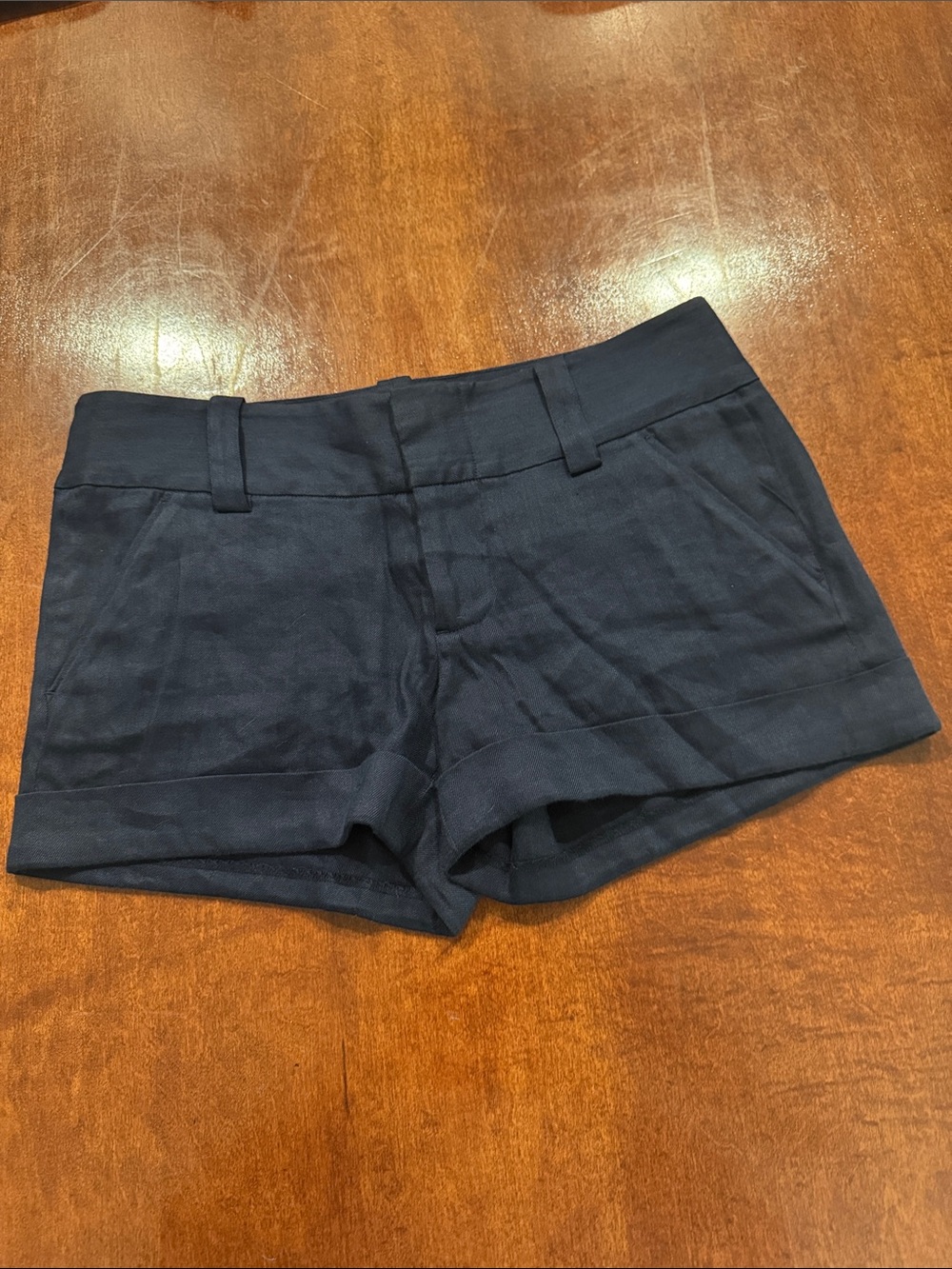 Alice + Olivia Navy Cady Cuff Linen Shorts